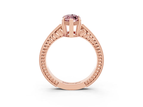 Rose gold Marquise Cut Morganite Engagement Ring with Milgrain Channel Set Band and Prong Setting_3