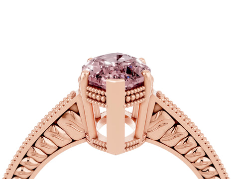 Rose gold Marquise Cut Morganite Engagement Ring with Milgrain Channel Set Band and Prong Setting_4