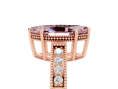 Rose gold Marquise Cut Morganite Engagement Ring with Milgrain Channel Set Band and Prong Setting_5
