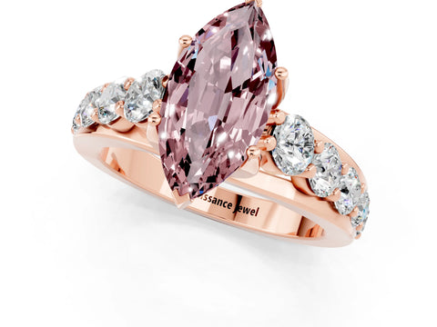 Rose gold Marquise Cut Morganite Engagement Ring with Pavé Band and Four-Prong Setting_1