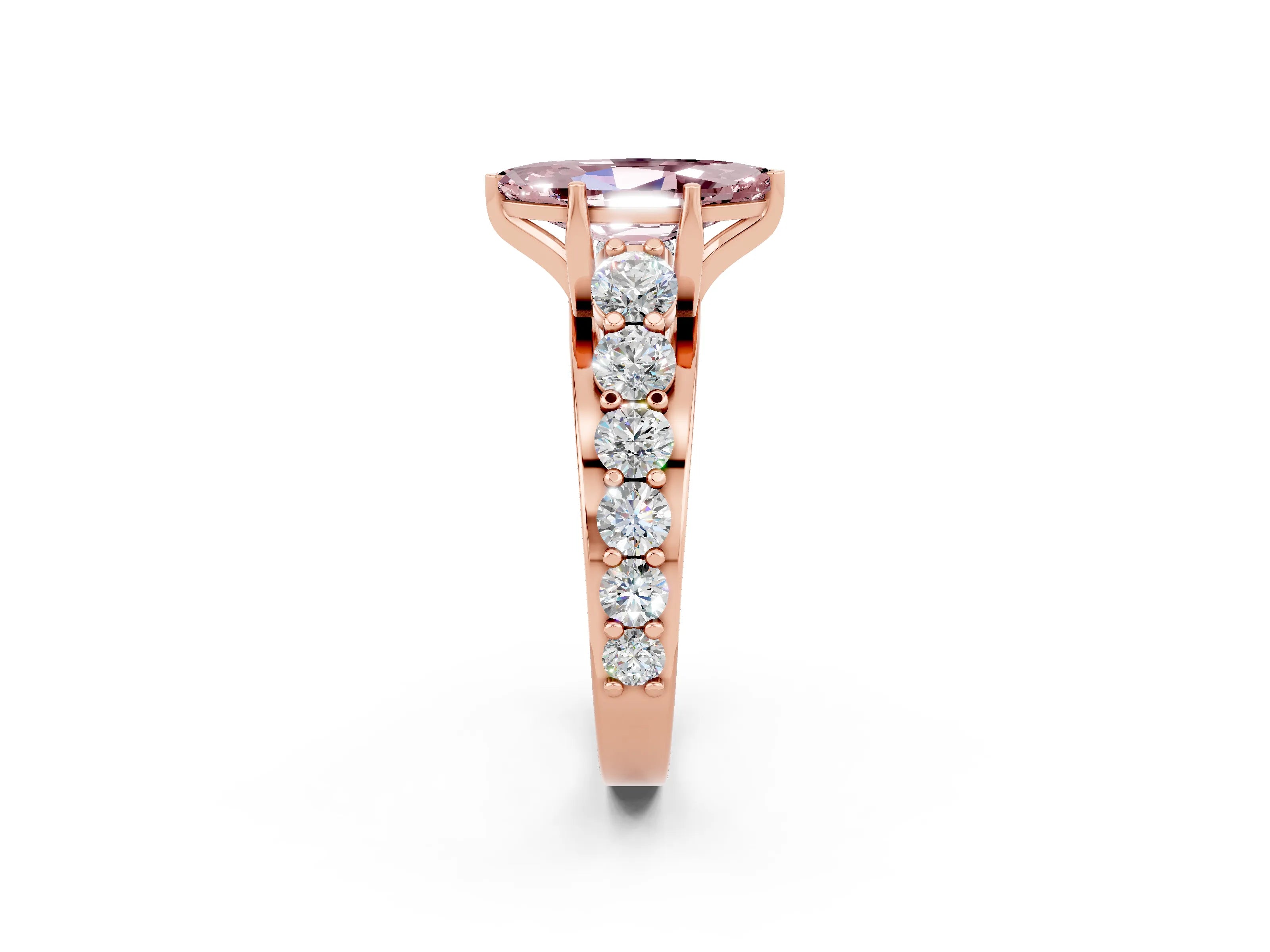 Rose gold Marquise Cut Morganite Engagement Ring with Pavé Band and Four-Prong Setting_2