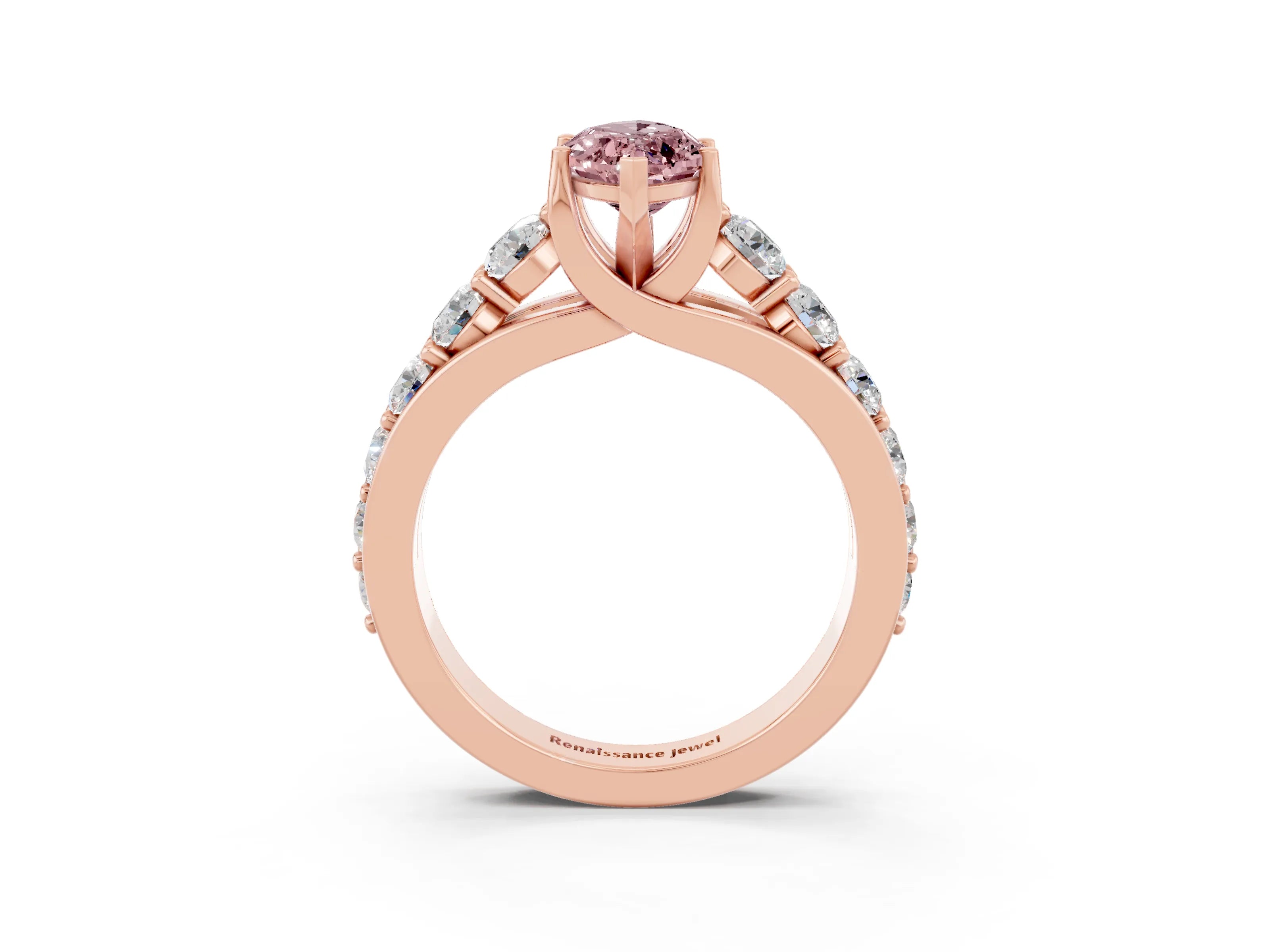 Rose gold Marquise Cut Morganite Engagement Ring with Pavé Band and Four-Prong Setting_3