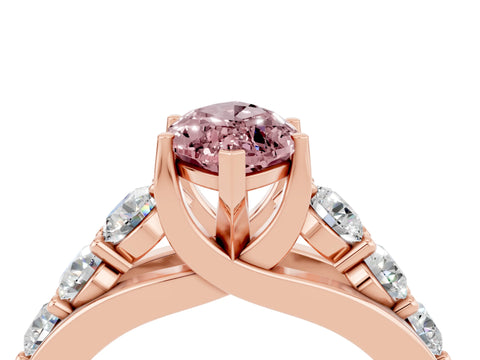 Rose gold Marquise Cut Morganite Engagement Ring with Pavé Band and Four-Prong Setting_4
