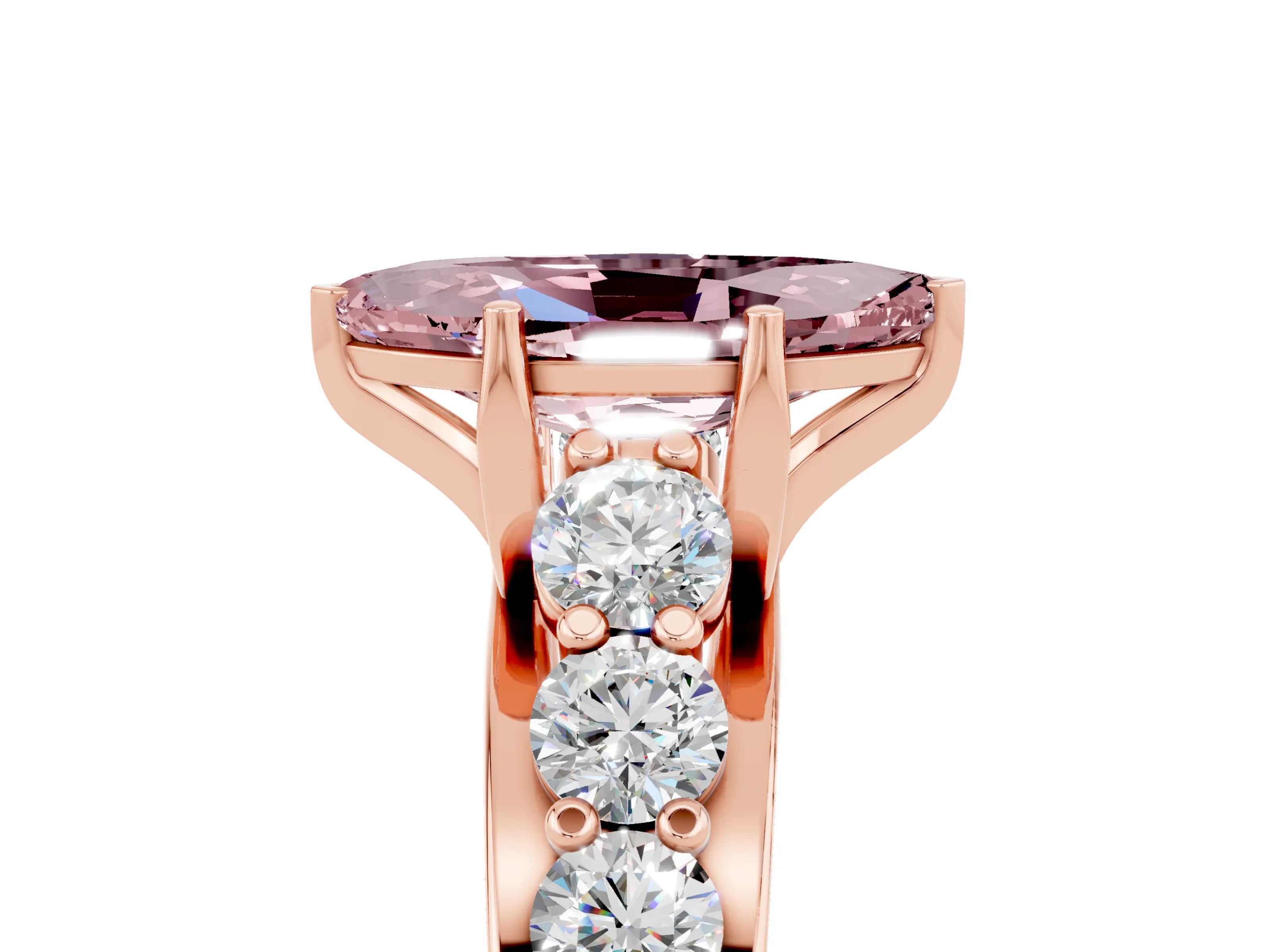 Rose gold Marquise Cut Morganite Engagement Ring with Pavé Band and Four-Prong Setting_5