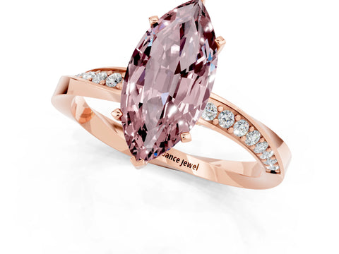 Rose gold Marquise Cut Morganite Engagement Ring with Side Stone Accents and Four-Prong Setting_28