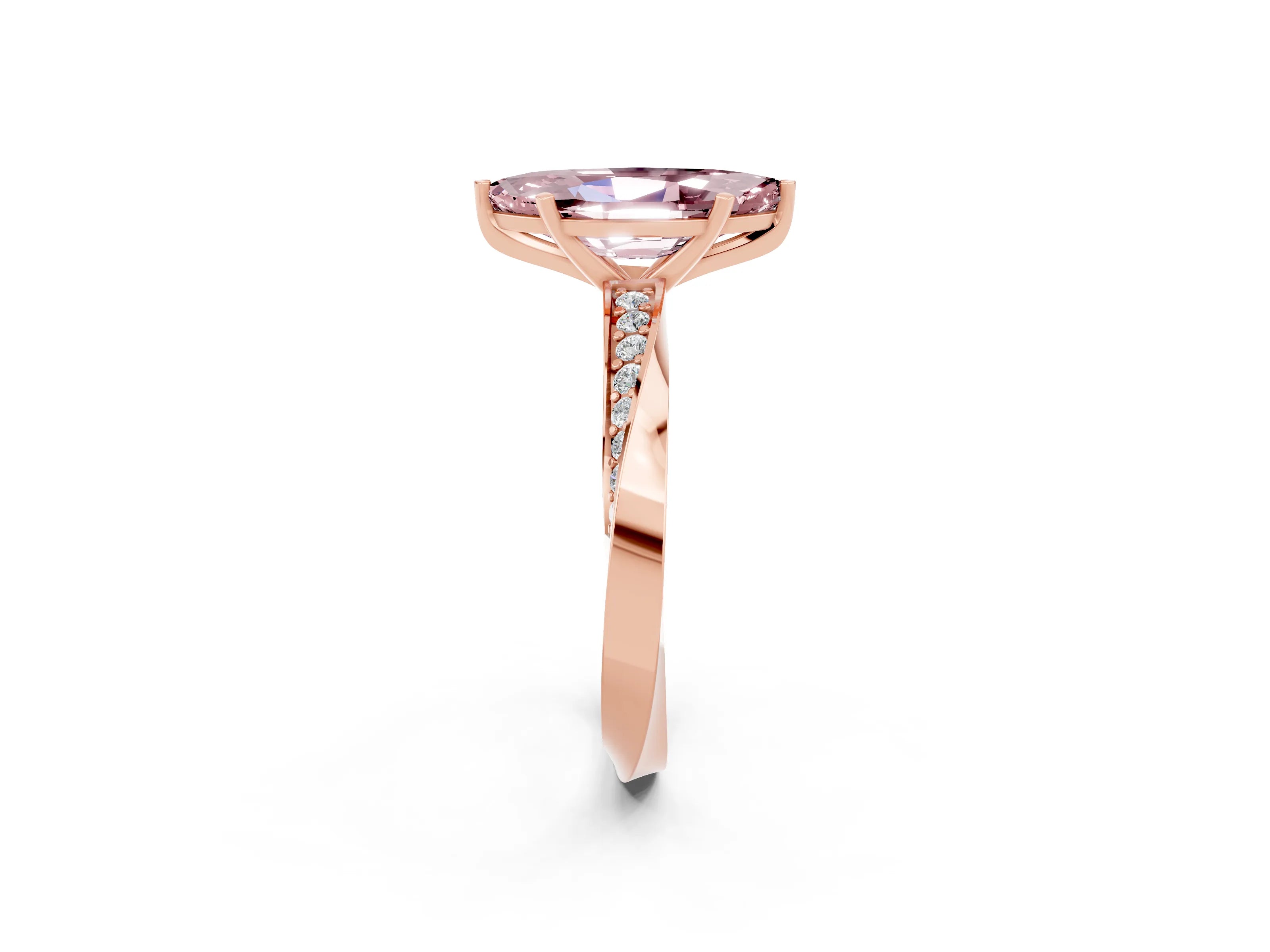 Rose gold Marquise Cut Morganite Engagement Ring with Side Stone Accents and Four-Prong Setting_29