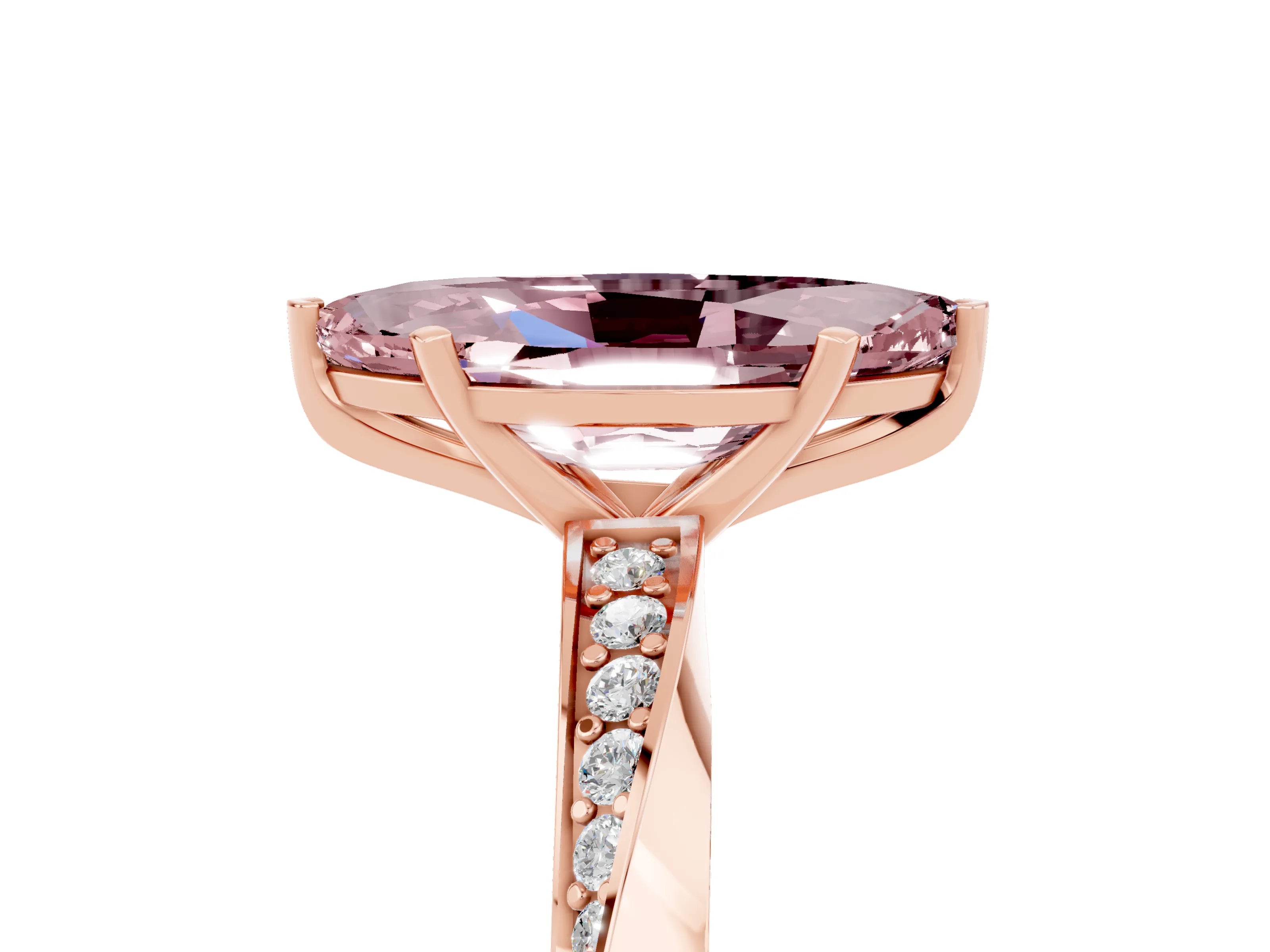 Rose gold Marquise Cut Morganite Engagement Ring with Side Stone Accents and Four-Prong Setting_32