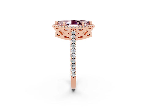 Rose gold Marquise Cut Morganite Halo Engagement Ring with Pavé Band and Prong Setting_14