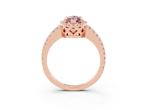 Rose gold Marquise Cut Morganite Halo Engagement Ring with Pavé Band and Prong Setting_15