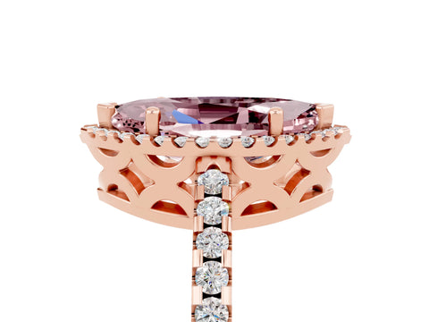 Rose gold Marquise Cut Morganite Halo Engagement Ring with Pavé Band and Prong Setting_17