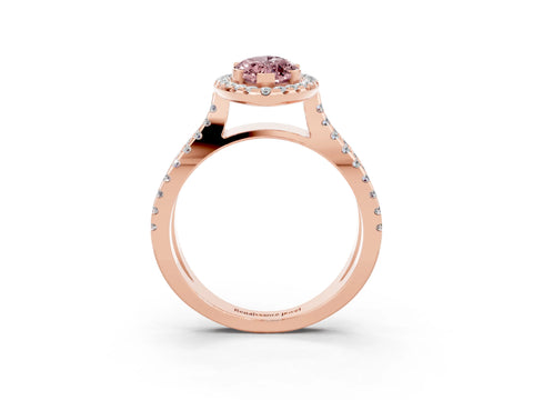 Rose gold Marquise Cut Morganite Halo Ring with Split Shank Pavé Band and Prong Setting_3