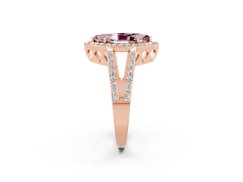 Rose gold Marquise Cut Morganite Halo Ring with Split Shank U-Prong Band and Four-Prong Setting_2