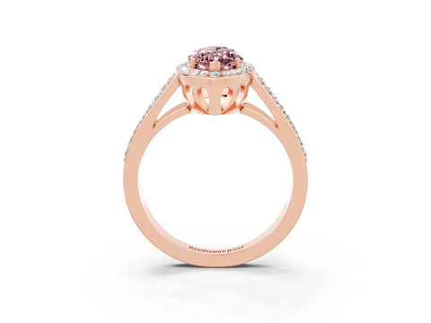 Rose gold Marquise Cut Morganite Halo Ring with Split Shank U-Prong Band and Four-Prong Setting_3
