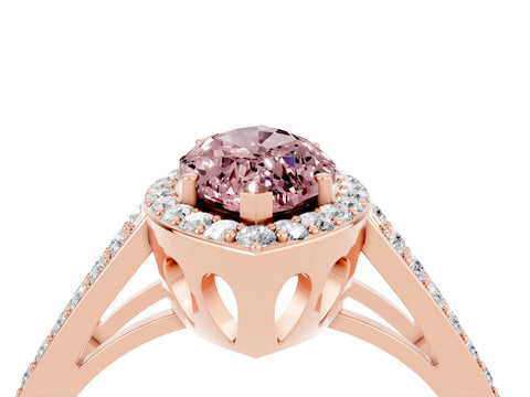 Rose gold Marquise Cut Morganite Halo Ring with Split Shank U-Prong Band and Four-Prong Setting_4