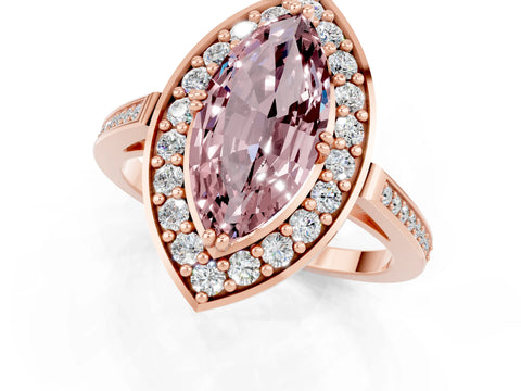 Rose gold Marquise Cut Morganite Halo Ring with Split Shank and Four-Prong Setting_1