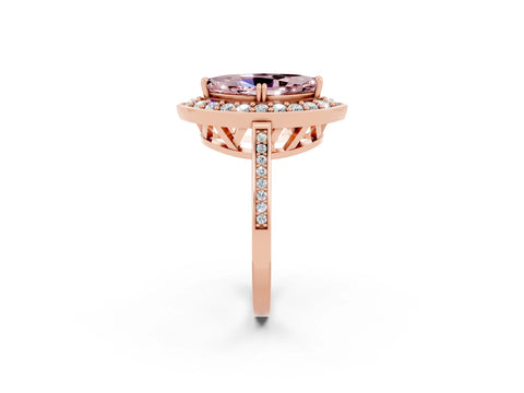 Rose gold Marquise Cut Morganite Halo Ring with Split Shank and Four-Prong Setting_2