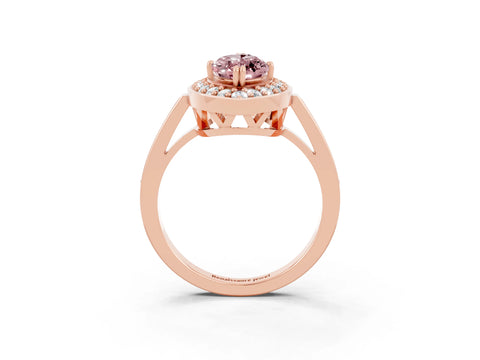 Rose gold Marquise Cut Morganite Halo Ring with Split Shank and Four-Prong Setting_3