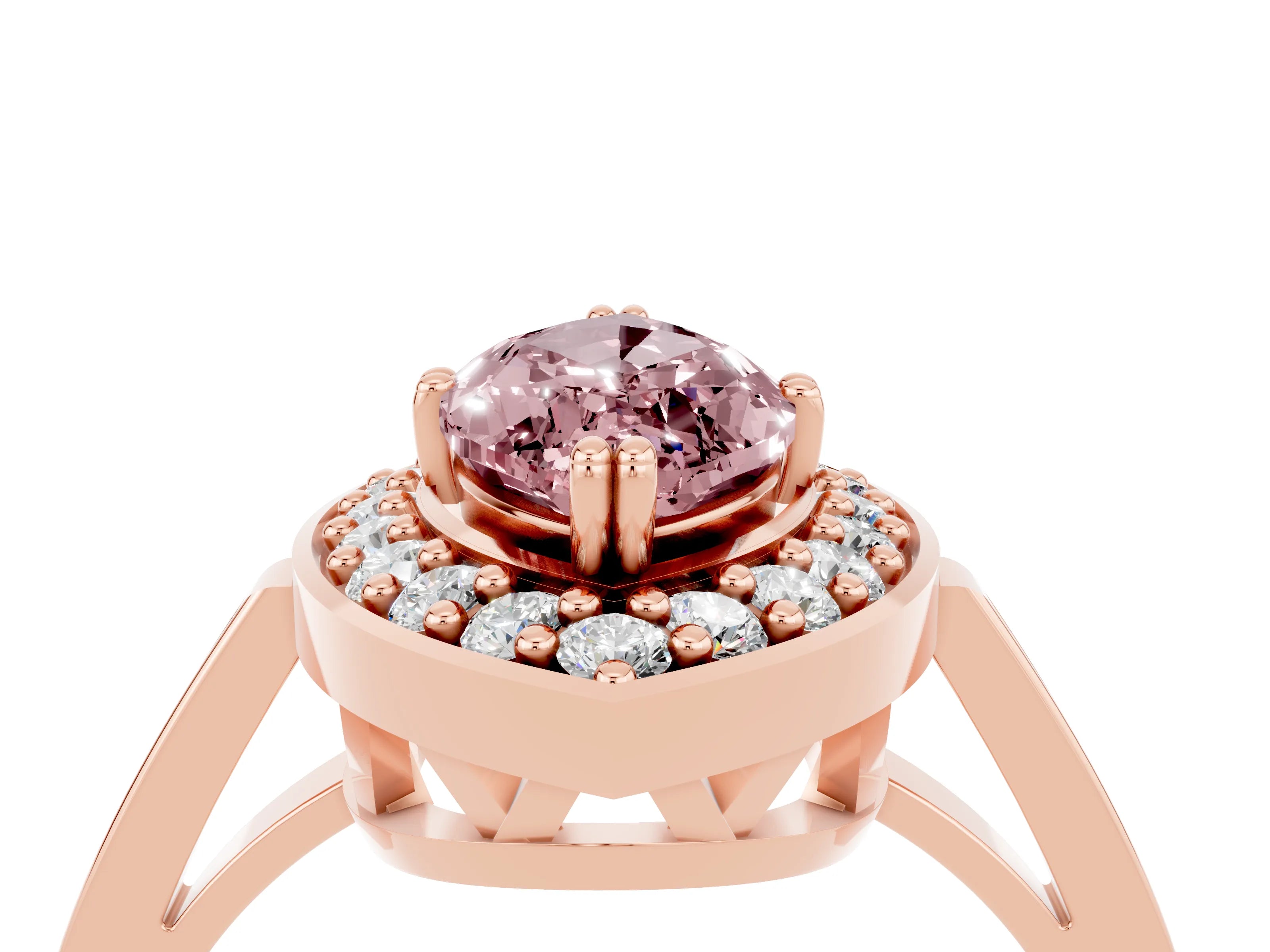 Rose gold Marquise Cut Morganite Halo Ring with Split Shank and Four-Prong Setting_4