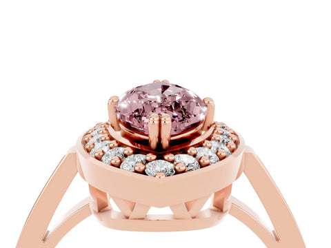 Rose gold Marquise Cut Morganite Halo Ring with Split Shank and Four-Prong Setting_4