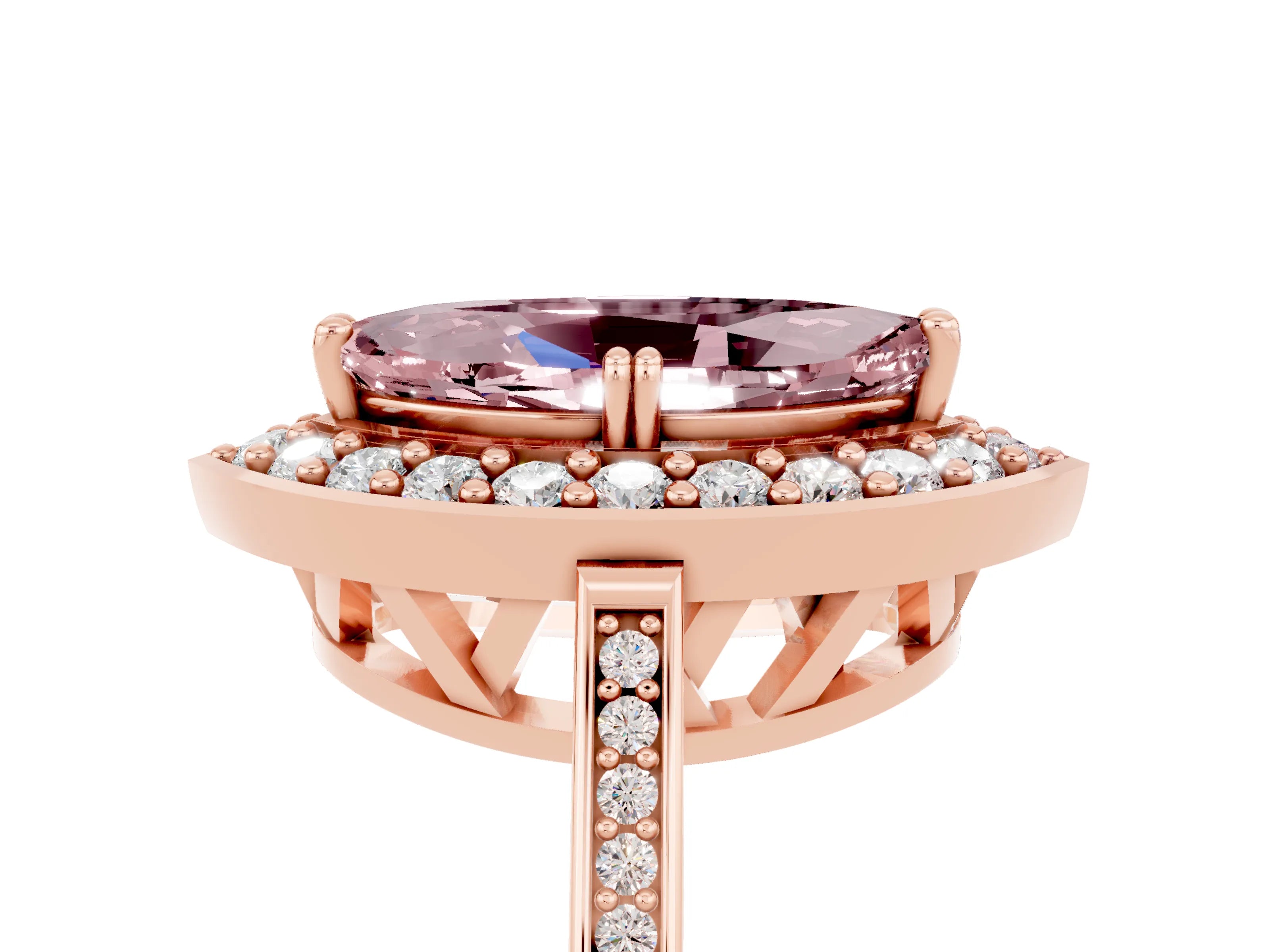 Rose gold Marquise Cut Morganite Halo Ring with Split Shank and Four-Prong Setting_5