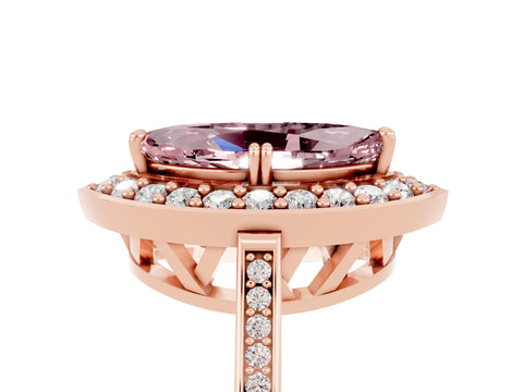Rose gold Marquise Cut Morganite Halo Ring with Split Shank and Four-Prong Setting_5