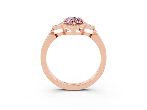 Rose gold Marquise Cut Morganite Halo Ring with Tapered Band and Four-Prong Setting_3