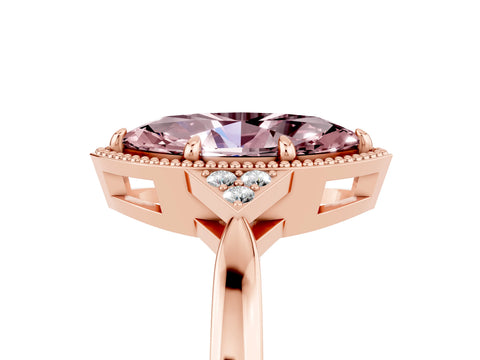 Rose gold Marquise Cut Morganite Halo Ring with Tapered Band and Four-Prong Setting_5