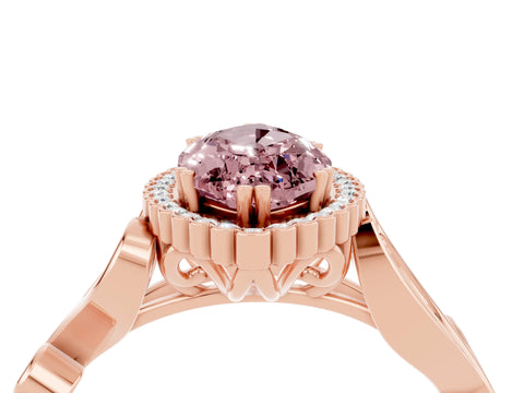 Rose gold Marquise Cut Morganite Halo Ring with Vintage Split Shank and Four-Prong Setting_4