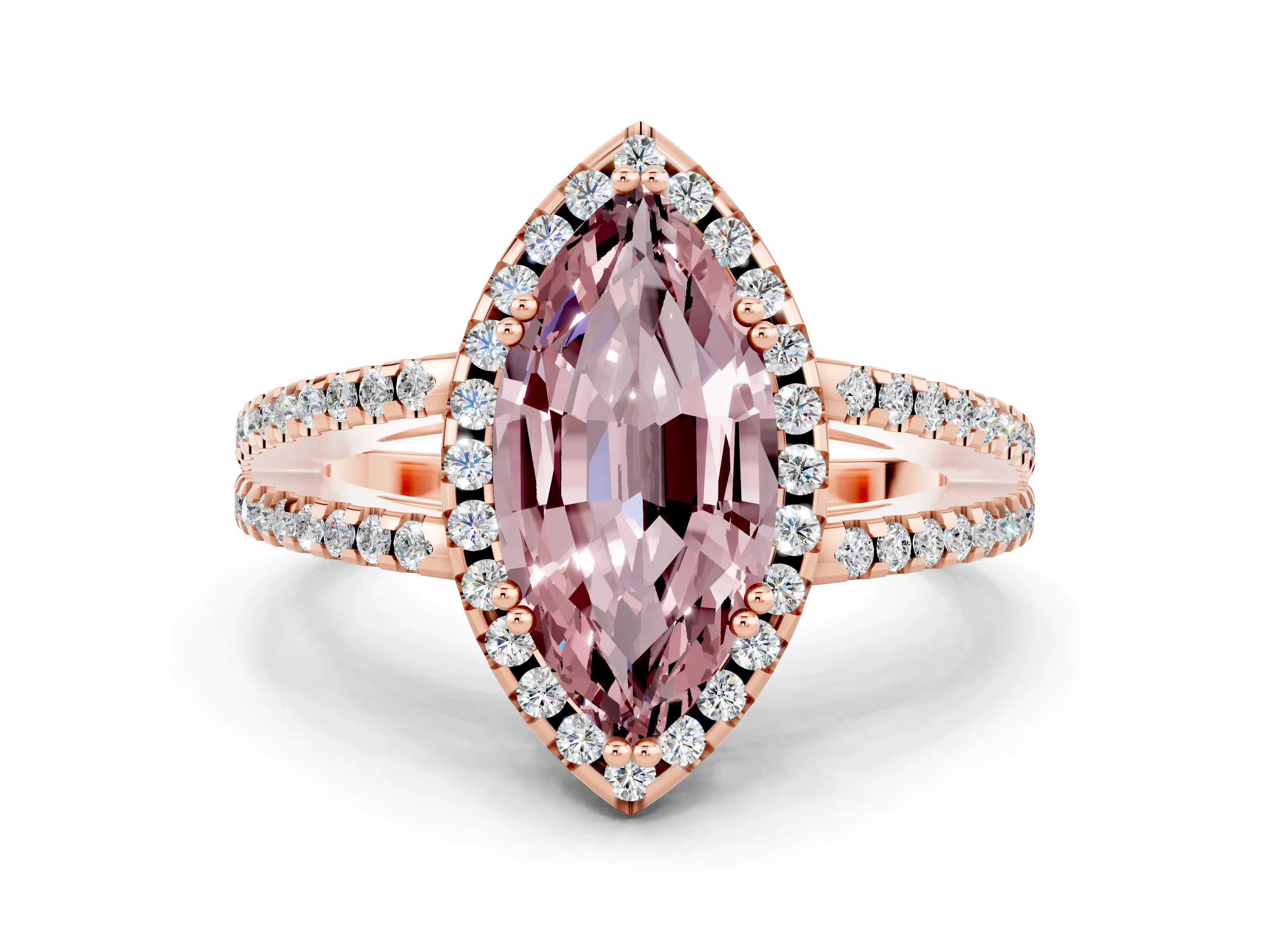 Rose gold Marquise Cut Morganite Halo Split Shank Engagement Ring_12