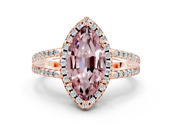 Rose gold Marquise Cut Morganite Halo Split Shank Engagement Ring