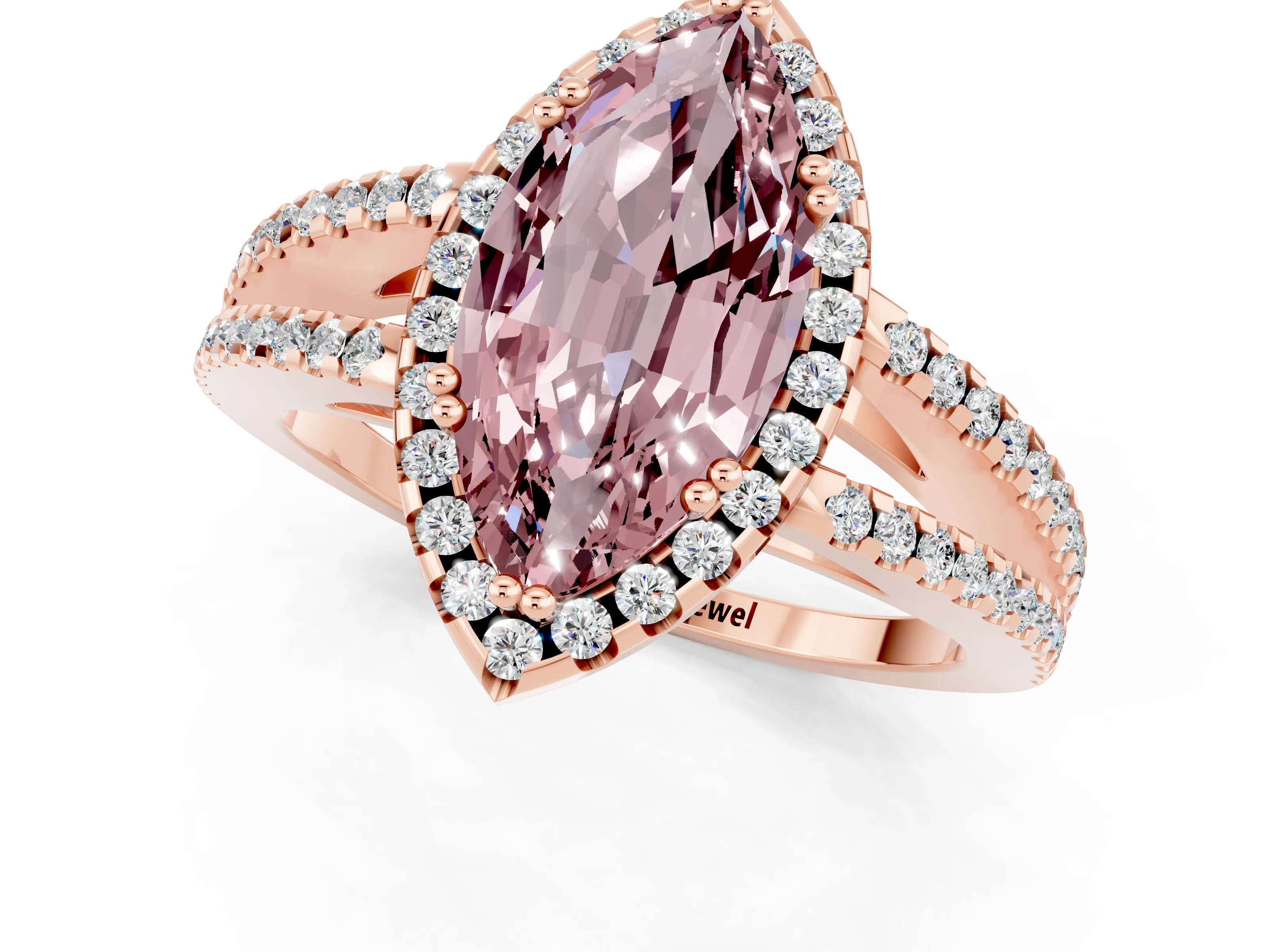 Rose gold Marquise Cut Morganite Halo Split Shank Engagement Ring_13
