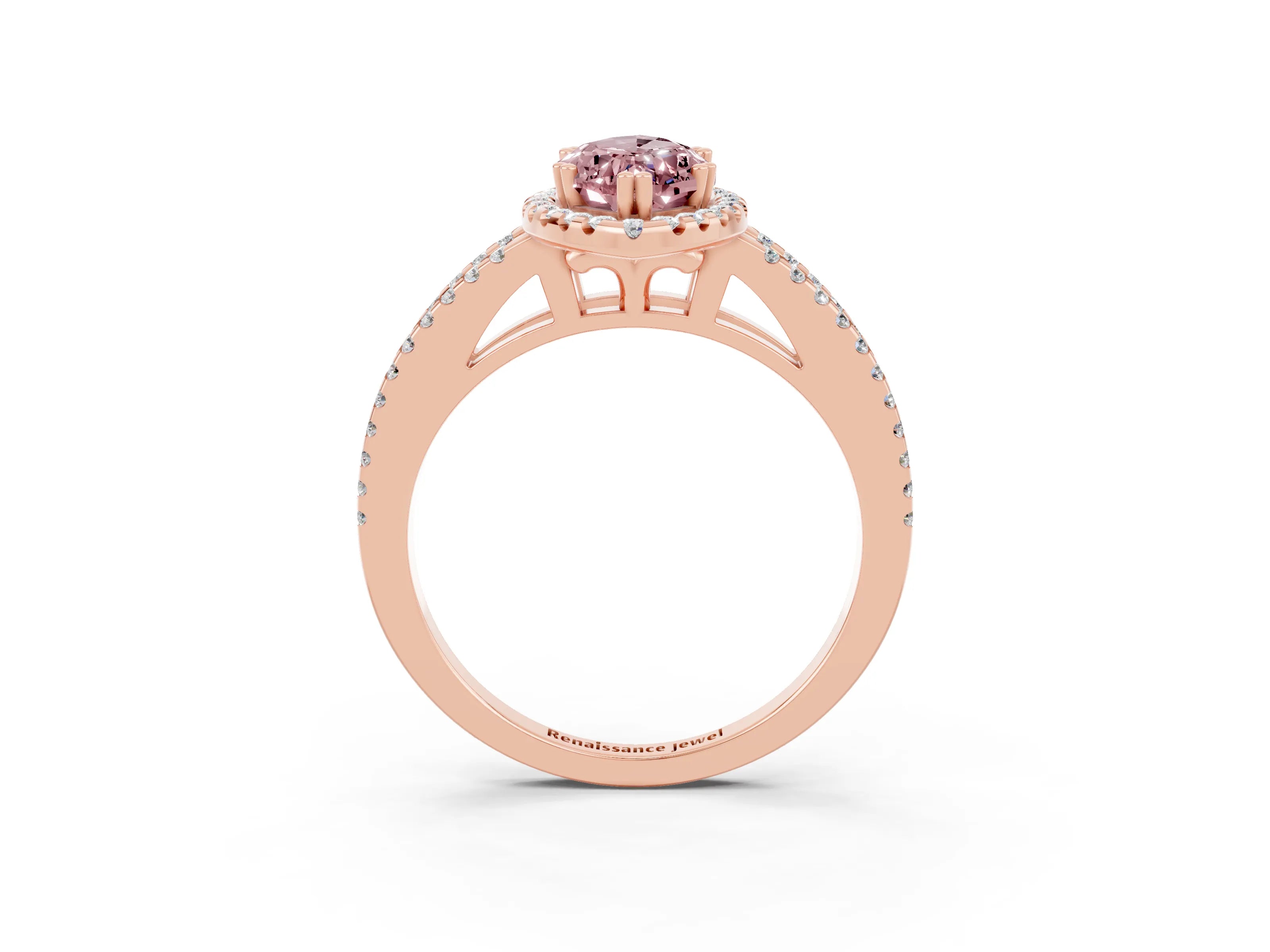 Rose gold Marquise Cut Morganite Halo Split Shank Engagement Ring_15