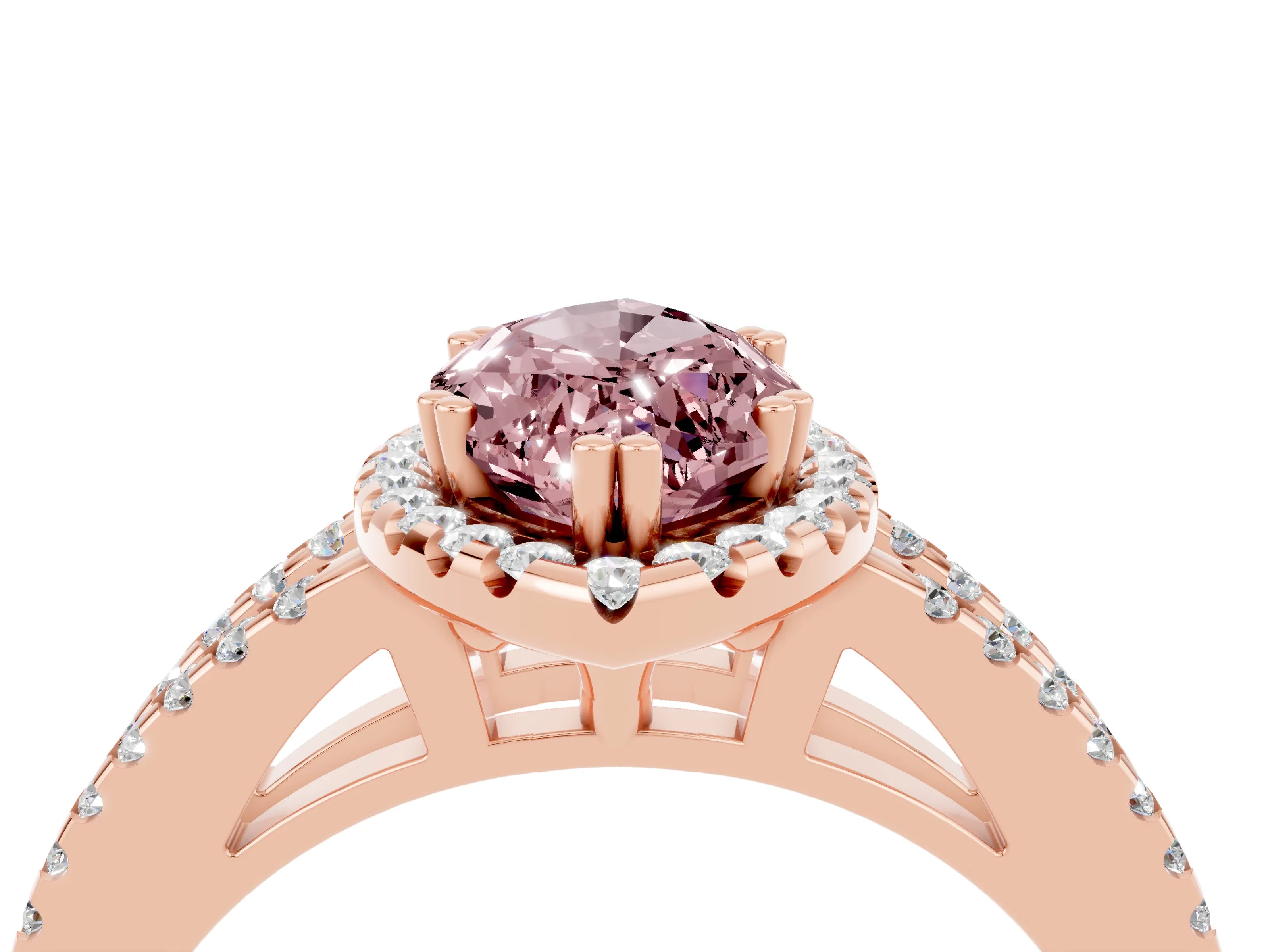 Rose gold Marquise Cut Morganite Halo Split Shank Engagement Ring_16