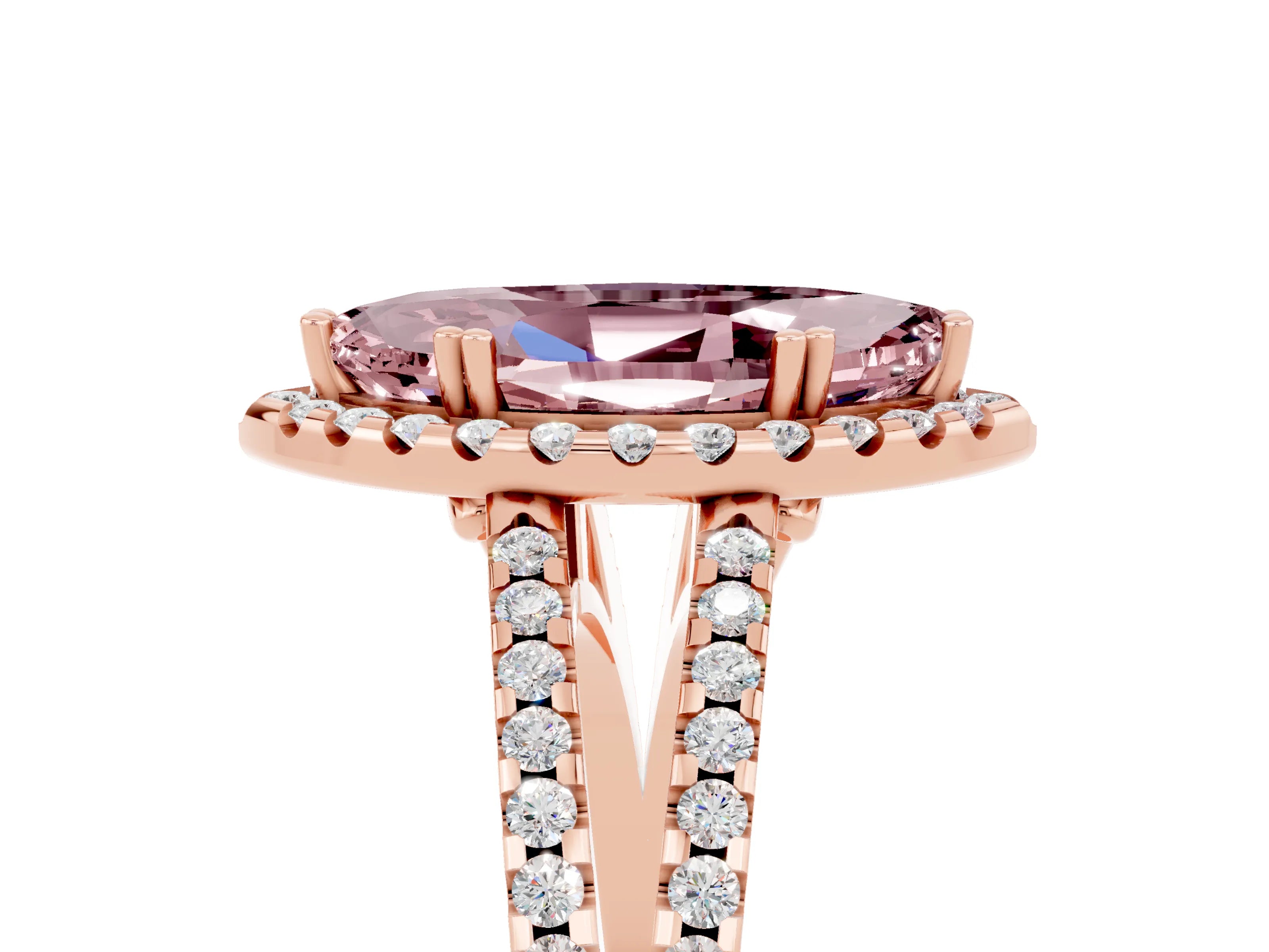 Rose gold Marquise Cut Morganite Halo Split Shank Engagement Ring_17