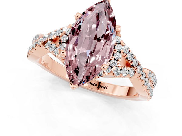 Rose gold Marquise Cut Morganite  Halo Twist Band Solitaire Prong Setting Ring
