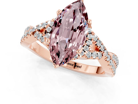 Rose gold Marquise Cut Morganite Halo Twist Band Solitaire Prong Setting Ring_1