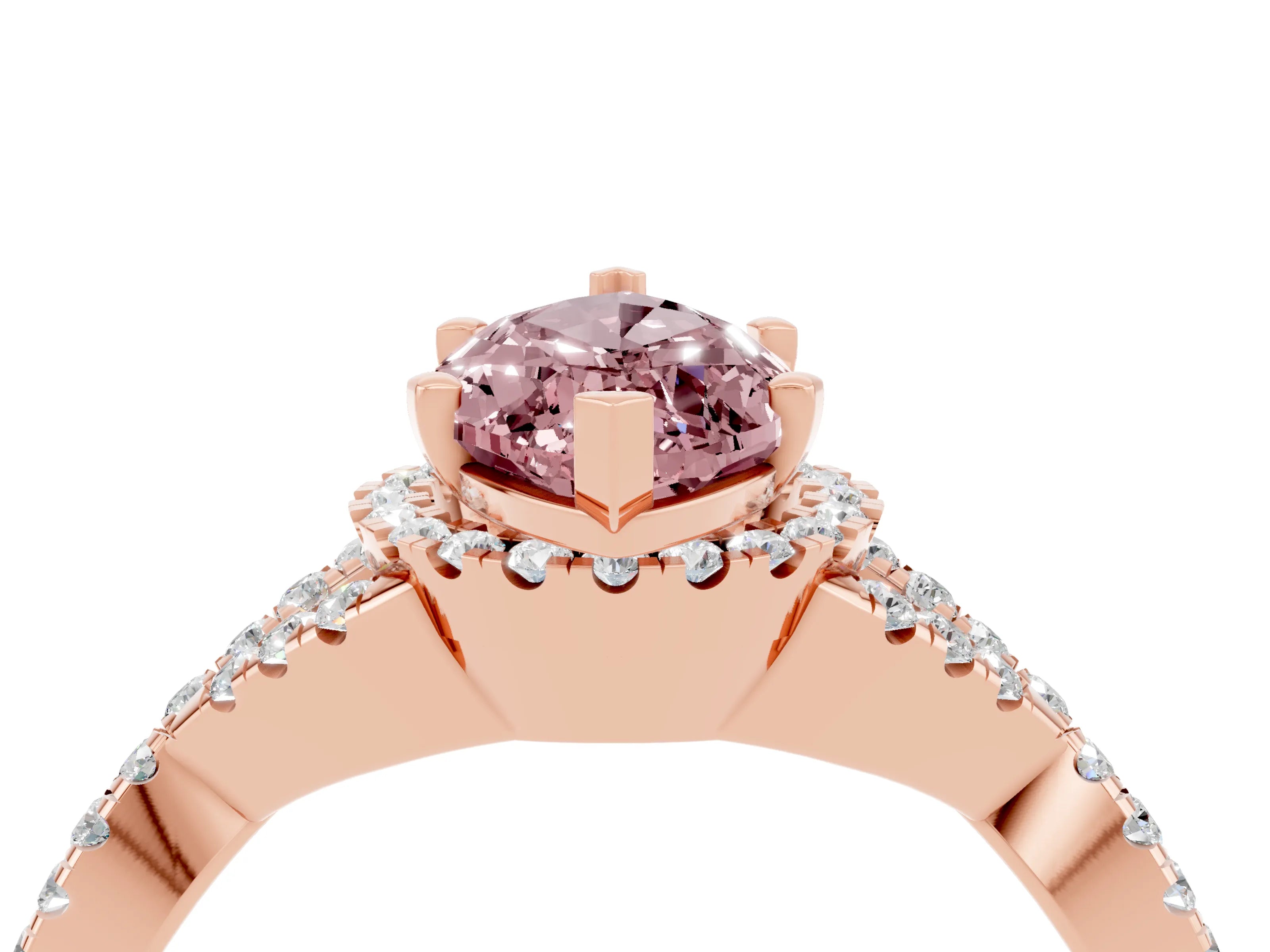 Rose gold Marquise Cut Morganite Halo Twist Band Solitaire Prong Setting Ring_4
