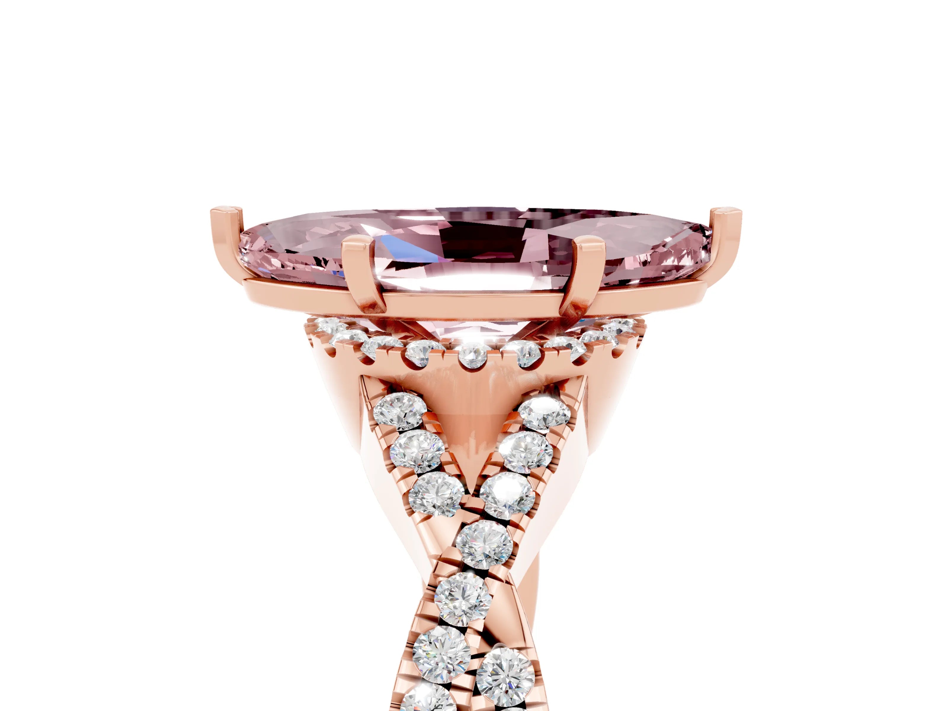 Rose gold Marquise Cut Morganite Halo Twist Band Solitaire Prong Setting Ring_5