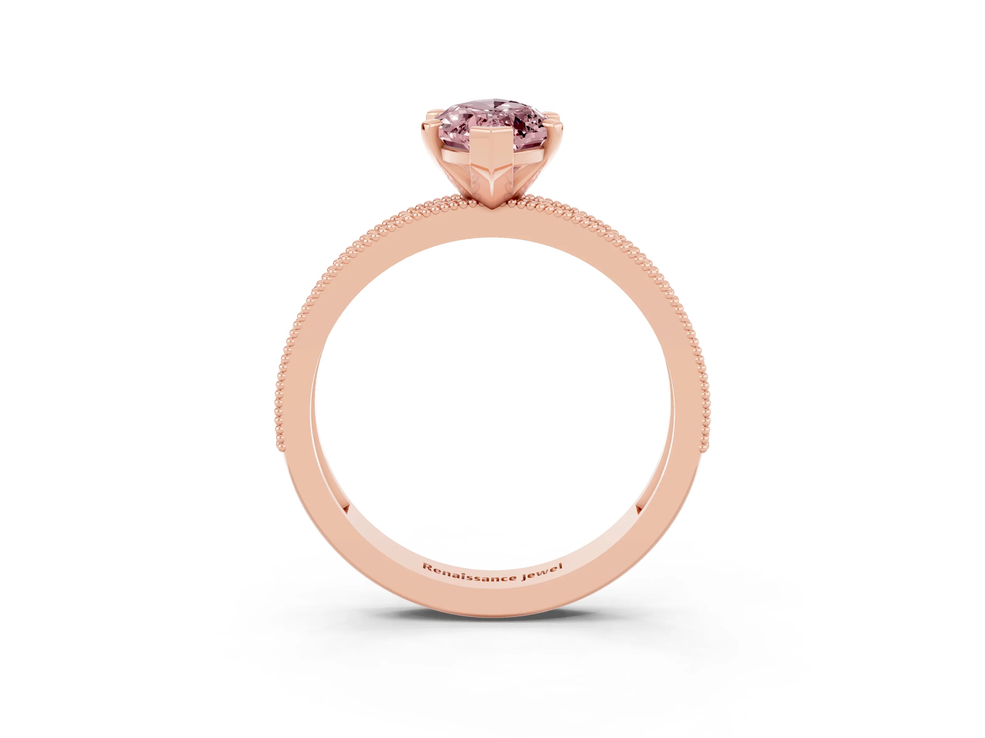 Rose gold Marquise Cut Morganite Milgrain Pavé Engagement Ring with Four-Prong Setting_3