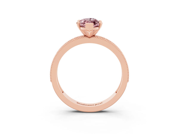 Rose gold Marquise Cut Morganite Milgrain Pavé Engagement Ring with Four-Prong Setting