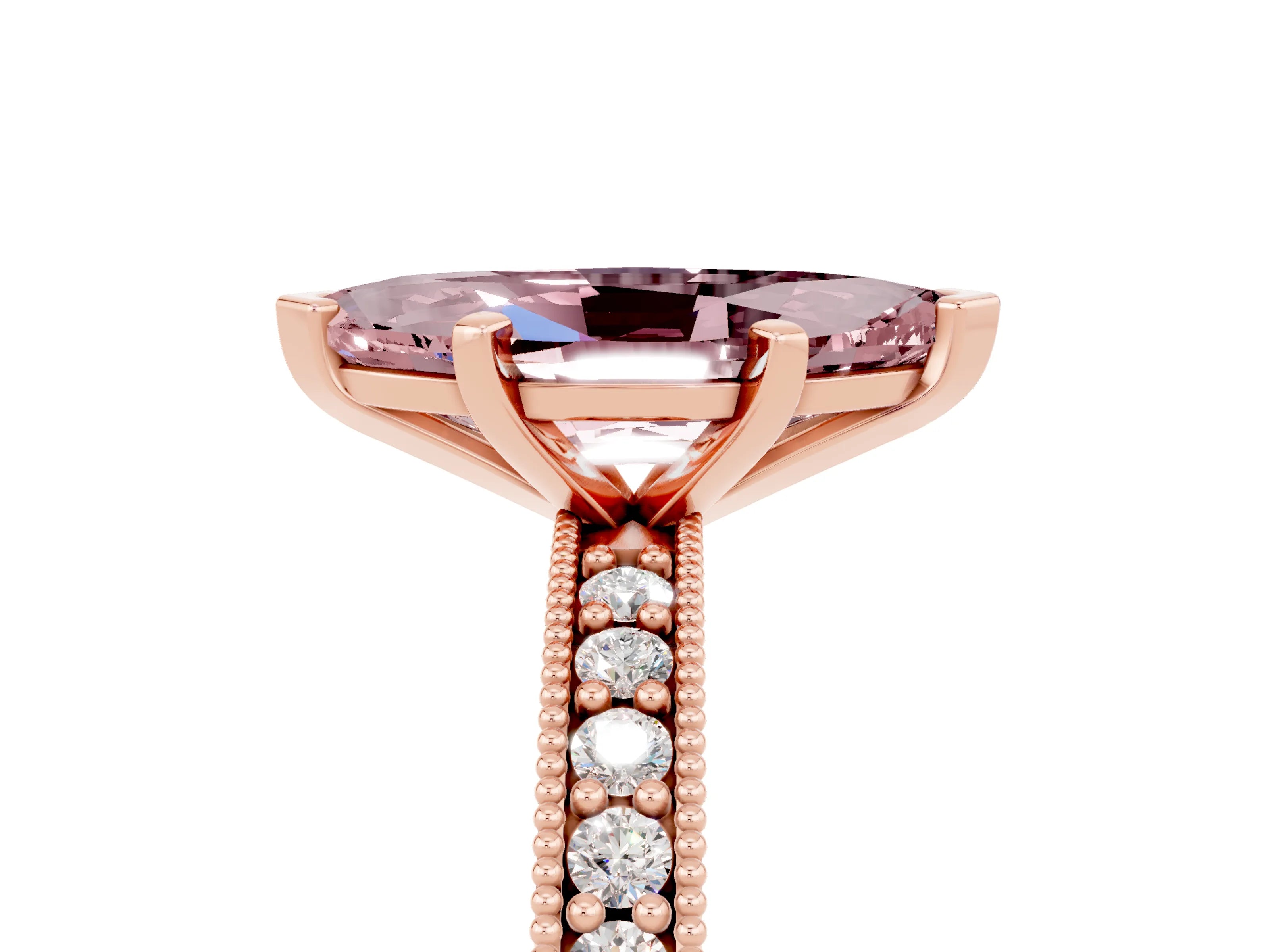 Rose gold Marquise Cut Morganite Milgrain Pavé Engagement Ring with Four-Prong Setting_5