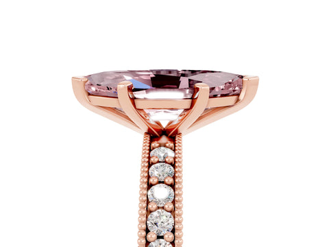 Rose gold Marquise Cut Morganite Milgrain Pavé Engagement Ring with Four-Prong Setting_5