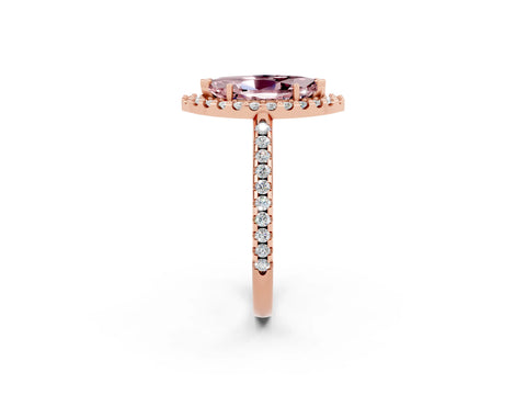 Rose gold Marquise Cut Morganite Pavé Halo Ring with Four-Prong Setting_14