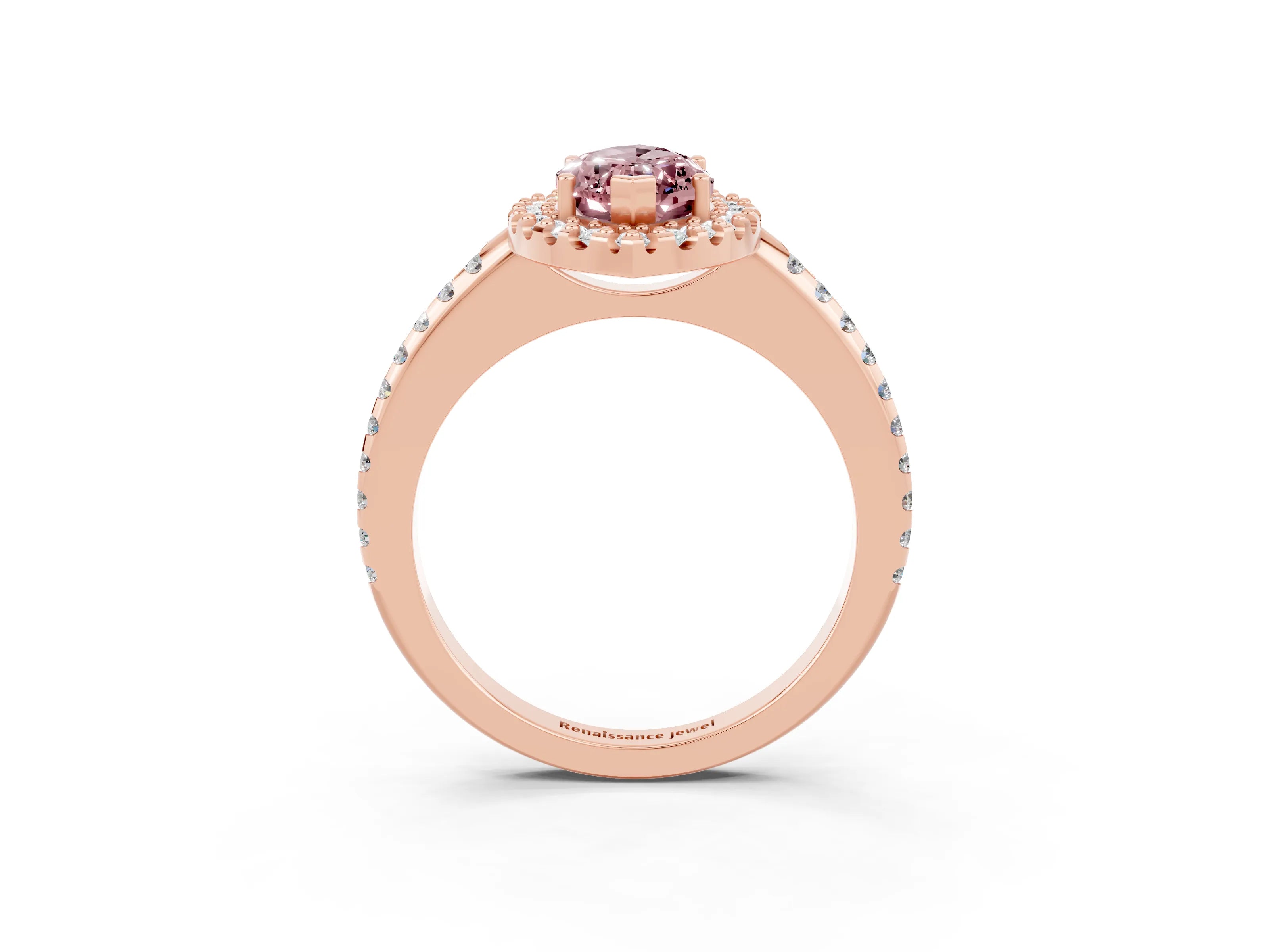 Rose gold Marquise Cut Morganite Pavé Halo Ring with Four-Prong Setting_15