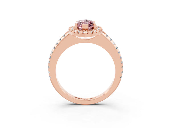 Rose gold Marquise Cut Morganite Pavé Halo Ring with Four-Prong Setting