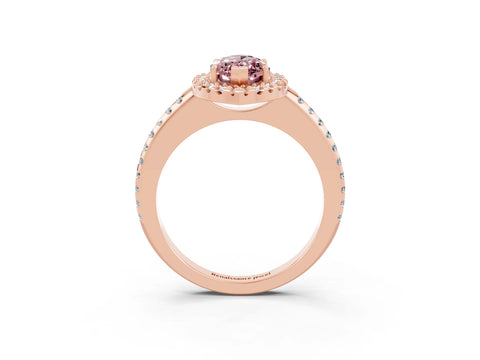 Rose gold Marquise Cut Morganite Pavé Halo Ring with Four-Prong Setting_15
