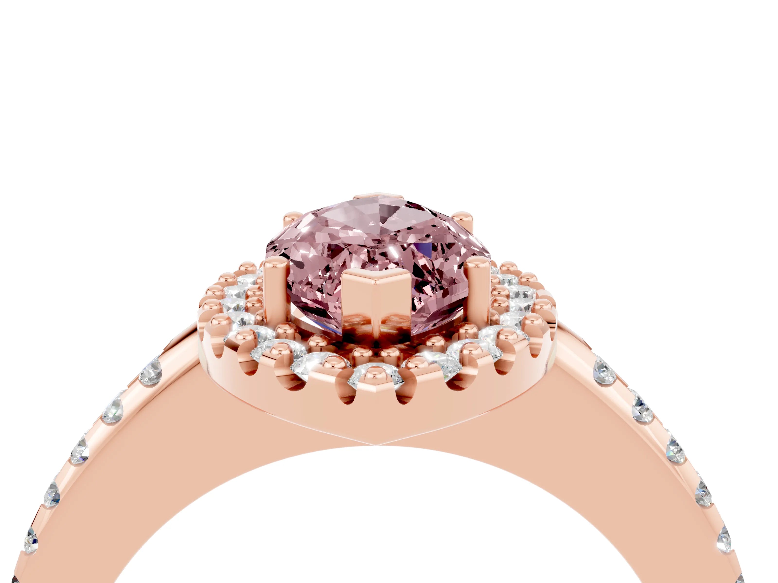 Rose gold Marquise Cut Morganite Pavé Halo Ring with Four-Prong Setting_16