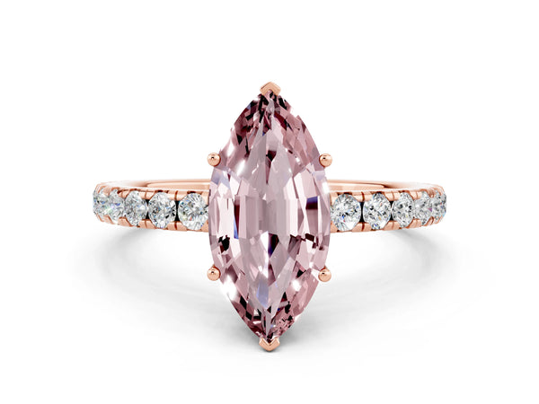 Rose gold Marquise Cut Morganite Pavé Solitaire Engagement Ring with Four-Prong Setting