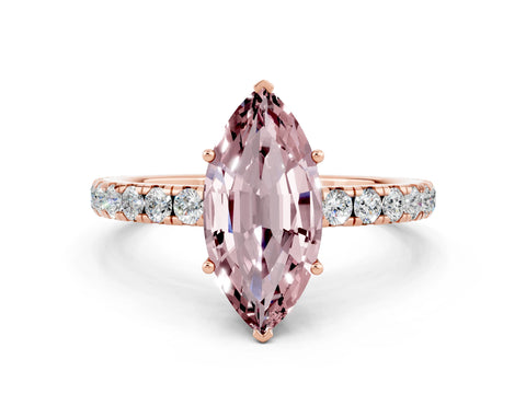Rose gold Marquise Cut Morganite Pavé Solitaire Engagement Ring with Four-Prong Setting_12