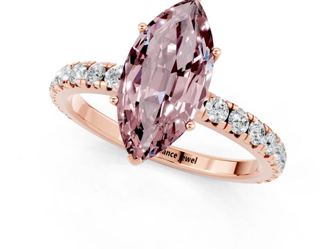 Rose gold Marquise Cut Morganite Pavé Solitaire Engagement Ring with Four-Prong Setting_13